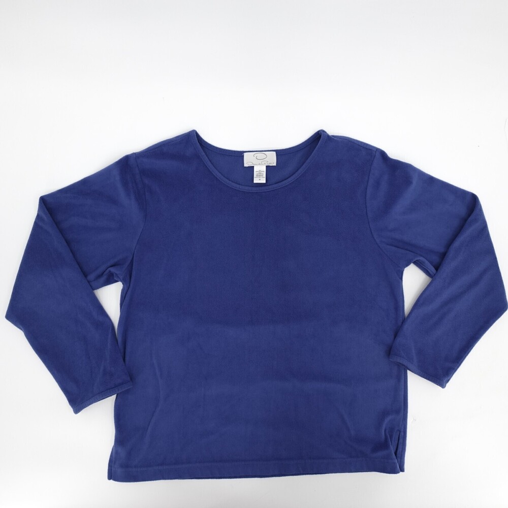Oscar de la Renta Sweater Womens Medium Purple Blue Velvet Long Sleeve Pullover